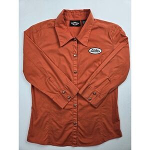 Harley-Davidson Womens Burnt Orange 3/4 Sleeve Snap Button Shirt Size M